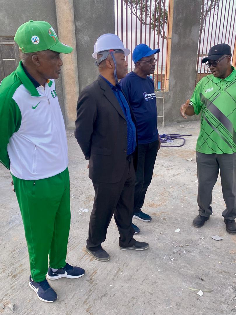 From left is former DG Sports Commission, HRH Alhassan Yakmut; the VC, Prof. Tanko Ishaya and the Chairman (Technical) NUGA, Prof. Garba Yakasai during the inspection.