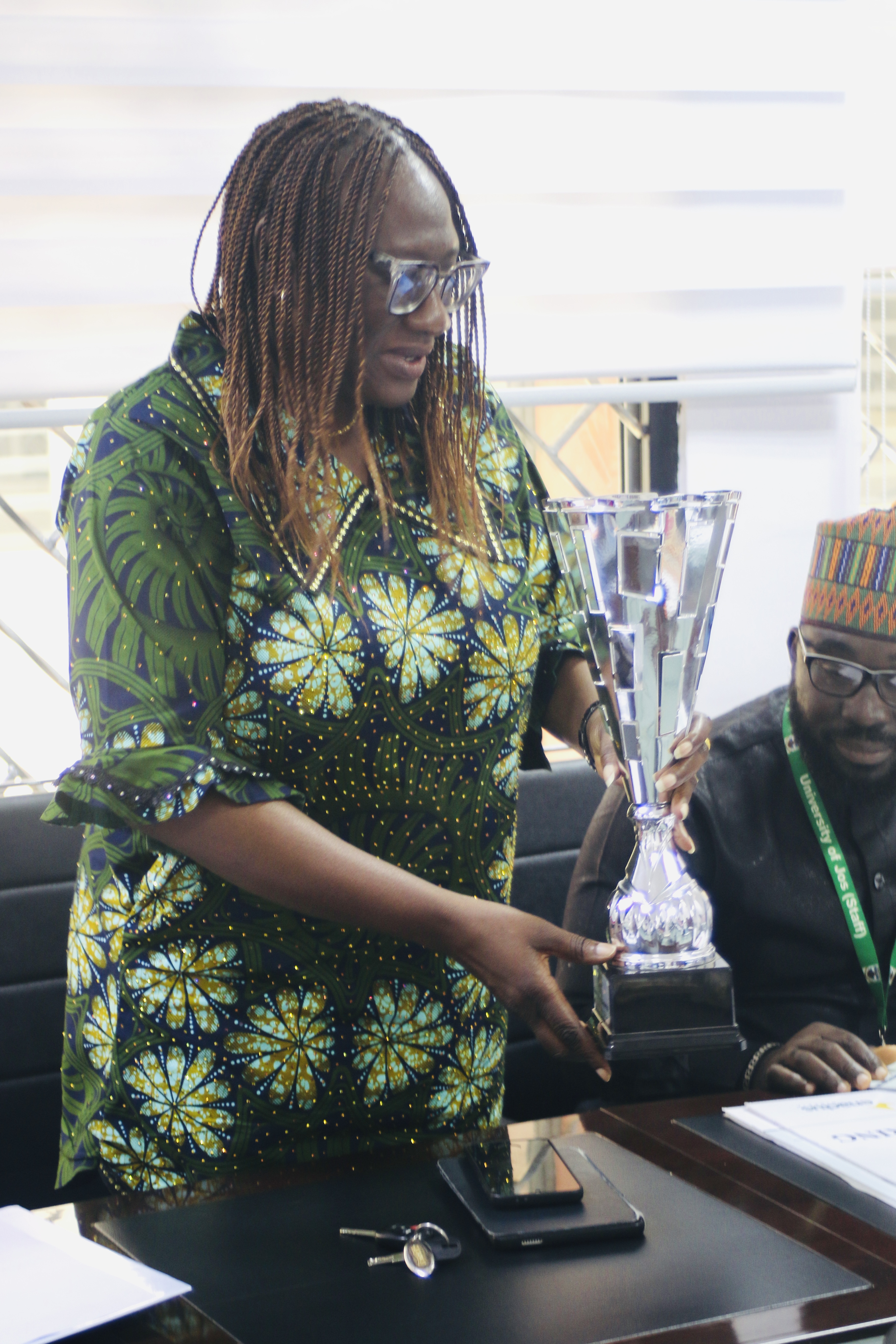 Dean faculty of Engineering Prof Rose E. Daffi with the Cup accompanying the prize.JPG