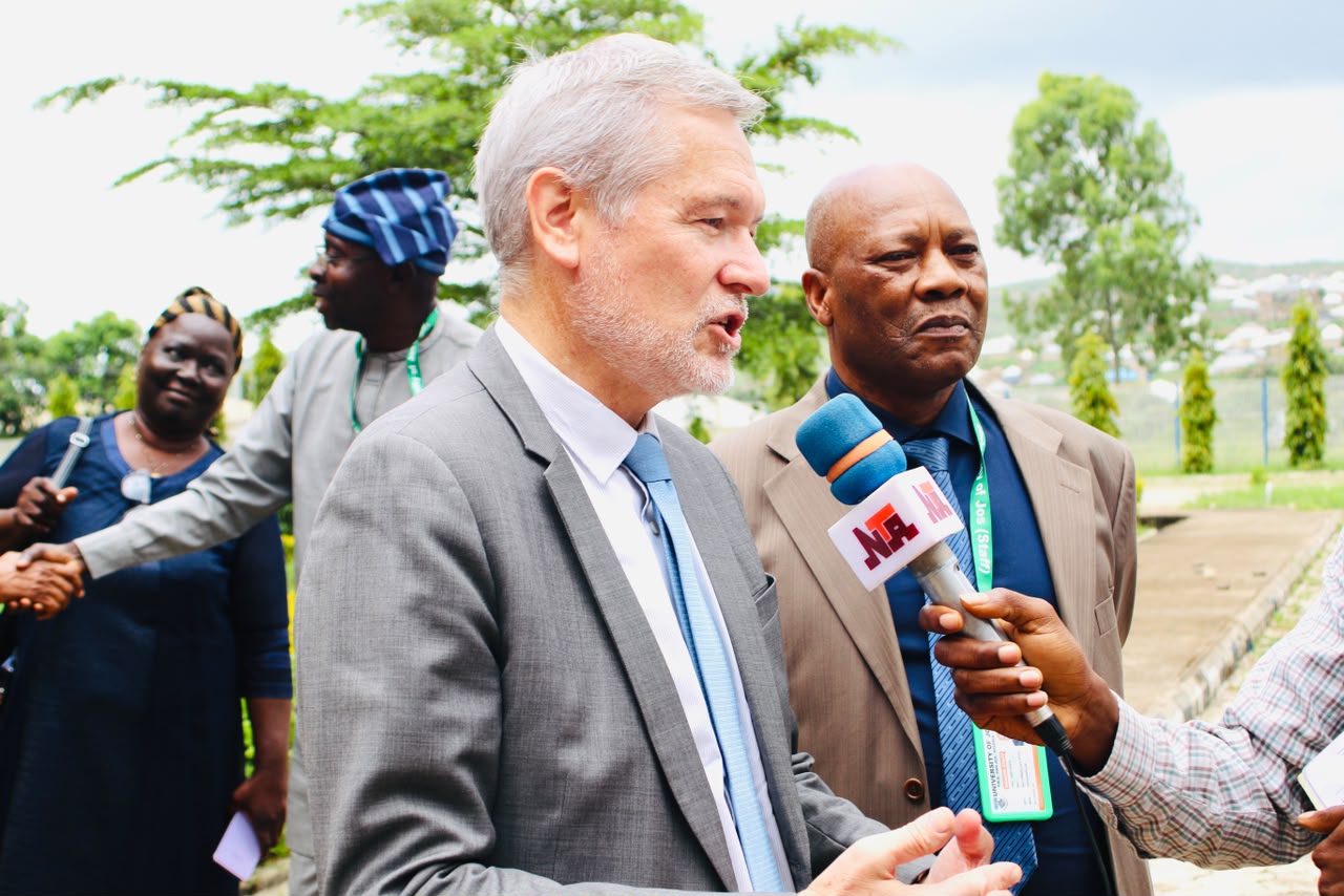 HE Ambassador Gautier Mignot addressing the Press