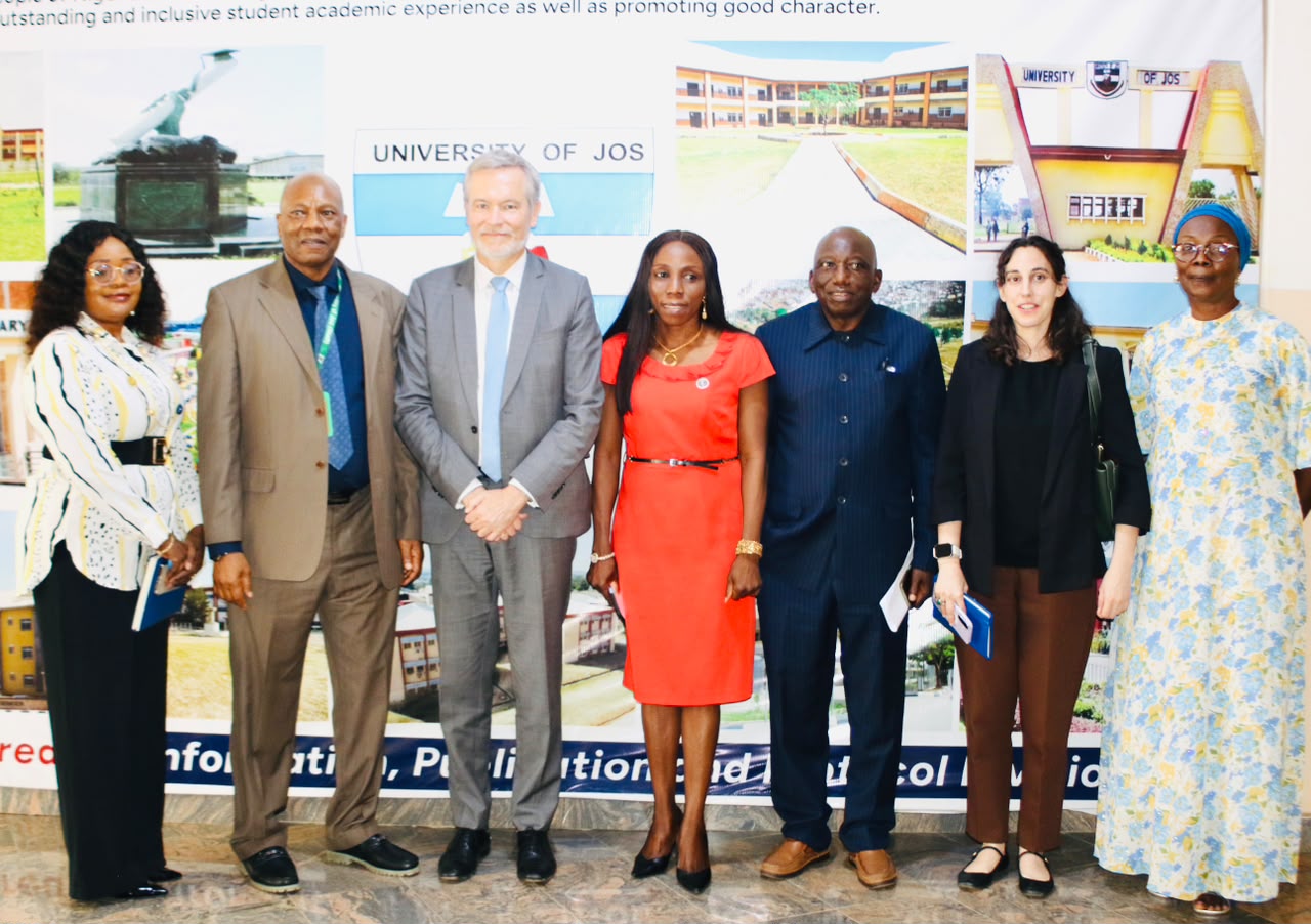 HE Ambassador Gautier Mignot with Management of the University and the Ag Director Advancement office Professor Sarah Lwahas
