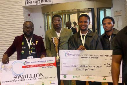 HOD Civil Engineering Dr. Meshach I. Alfa with Team Fortizo (Bestman Ojumugbo Agada, Emmanuel Dajan, and Israel Smart Obidaha)t Eko Hotel Lagos during the presentation .jpg