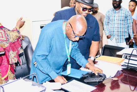 Vice Chancellor testing the Intercom works