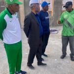 From left is former DG Sports Commission, HRH Alhassan Yakmut; the VC, Prof. Tanko Ishaya and the Chairman (Technical) NUGA, Prof. Garba Yakasai during the inspection