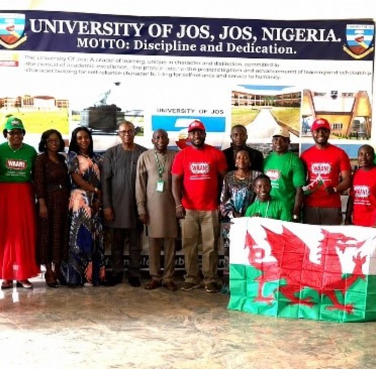 The WANI Exchange delegation from Wales, officials of the Anthony Nyong Climate Centre of Excellence (ANCCE), and University management pose for a group photograph during the visit..jpg